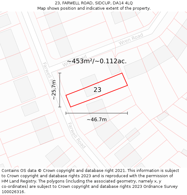 23, FARWELL ROAD, SIDCUP, DA14 4LQ: Plot and title map