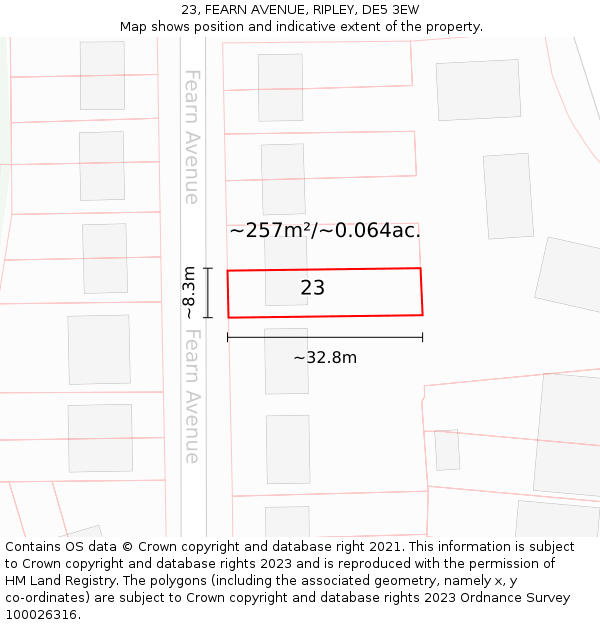 23, FEARN AVENUE, RIPLEY, DE5 3EW: Plot and title map