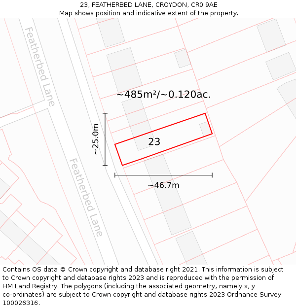 23, FEATHERBED LANE, CROYDON, CR0 9AE: Plot and title map