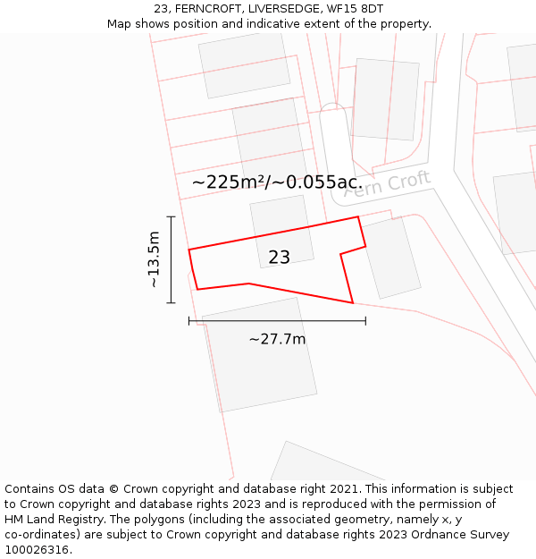 23, FERNCROFT, LIVERSEDGE, WF15 8DT: Plot and title map