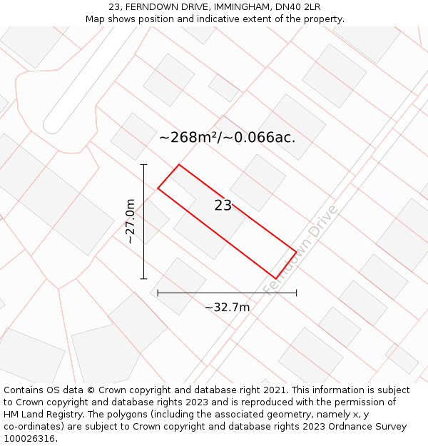 23, FERNDOWN DRIVE, IMMINGHAM, DN40 2LR: Plot and title map