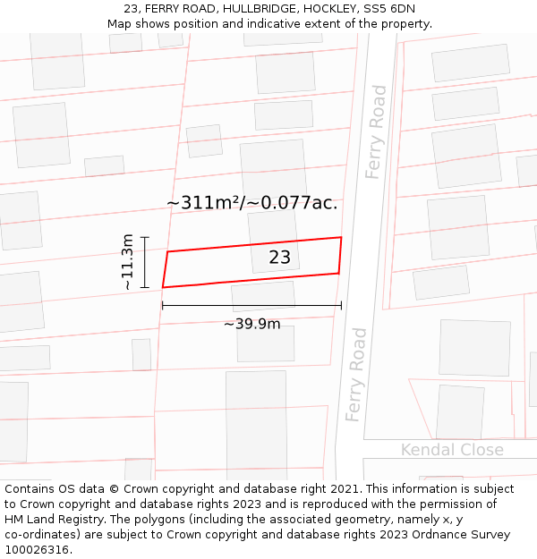 23, FERRY ROAD, HULLBRIDGE, HOCKLEY, SS5 6DN: Plot and title map