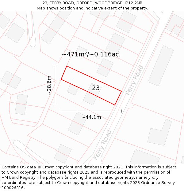 23, FERRY ROAD, ORFORD, WOODBRIDGE, IP12 2NR: Plot and title map