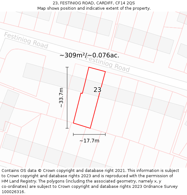 23, FESTINIOG ROAD, CARDIFF, CF14 2QS: Plot and title map