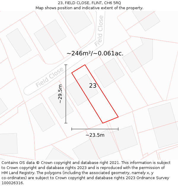 23, FIELD CLOSE, FLINT, CH6 5RQ: Plot and title map