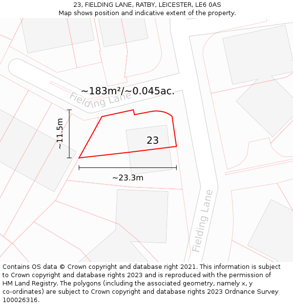 23, FIELDING LANE, RATBY, LEICESTER, LE6 0AS: Plot and title map