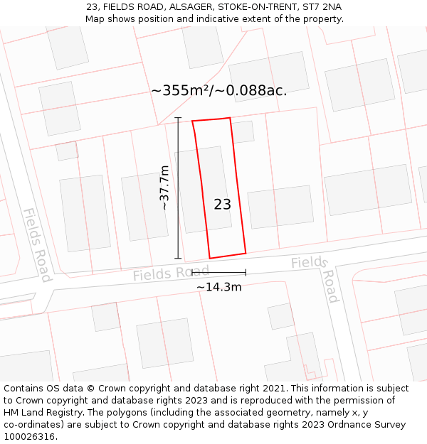 23, FIELDS ROAD, ALSAGER, STOKE-ON-TRENT, ST7 2NA: Plot and title map