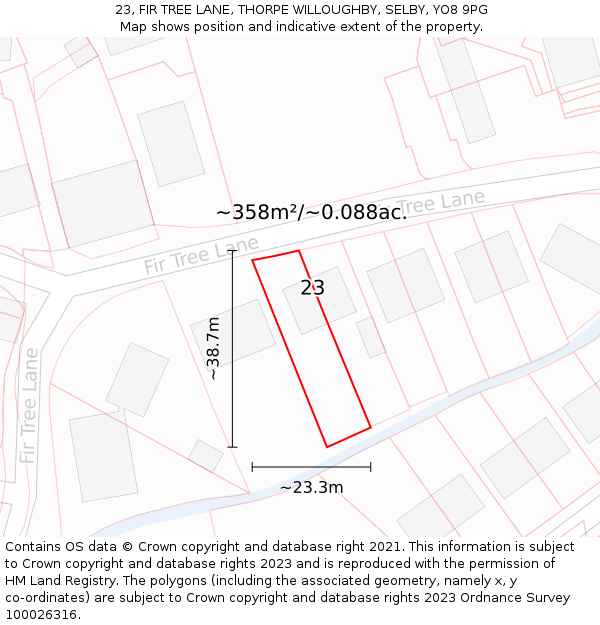 23, FIR TREE LANE, THORPE WILLOUGHBY, SELBY, YO8 9PG: Plot and title map