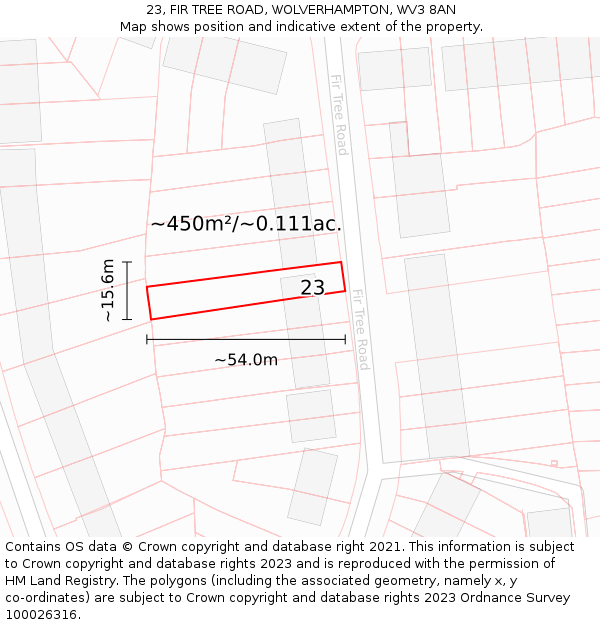 23, FIR TREE ROAD, WOLVERHAMPTON, WV3 8AN: Plot and title map