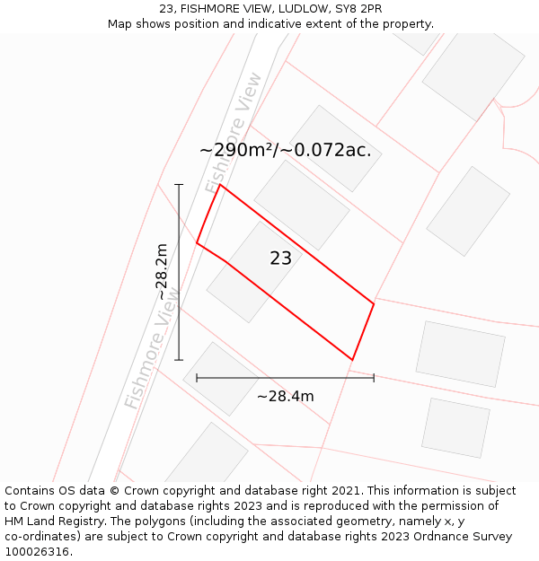 23, FISHMORE VIEW, LUDLOW, SY8 2PR: Plot and title map