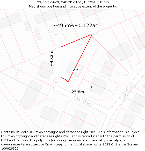 23, FIVE OAKS, CADDINGTON, LUTON, LU1 4JD: Plot and title map