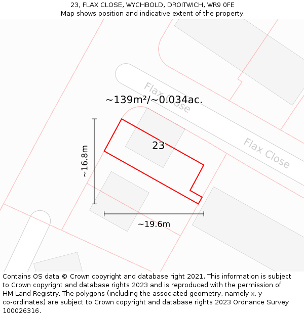 23, FLAX CLOSE, WYCHBOLD, DROITWICH, WR9 0FE: Plot and title map