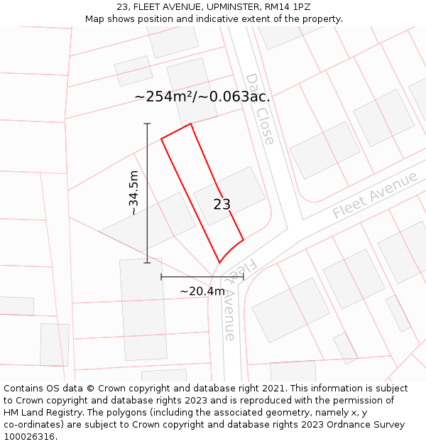 23, FLEET AVENUE, UPMINSTER, RM14 1PZ: Plot and title map