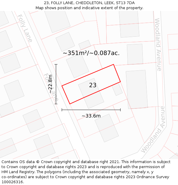 23, FOLLY LANE, CHEDDLETON, LEEK, ST13 7DA: Plot and title map