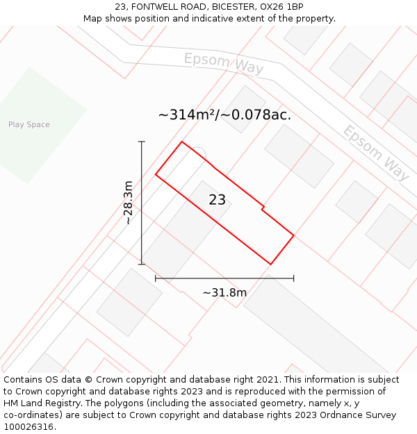 23, FONTWELL ROAD, BICESTER, OX26 1BP: Plot and title map