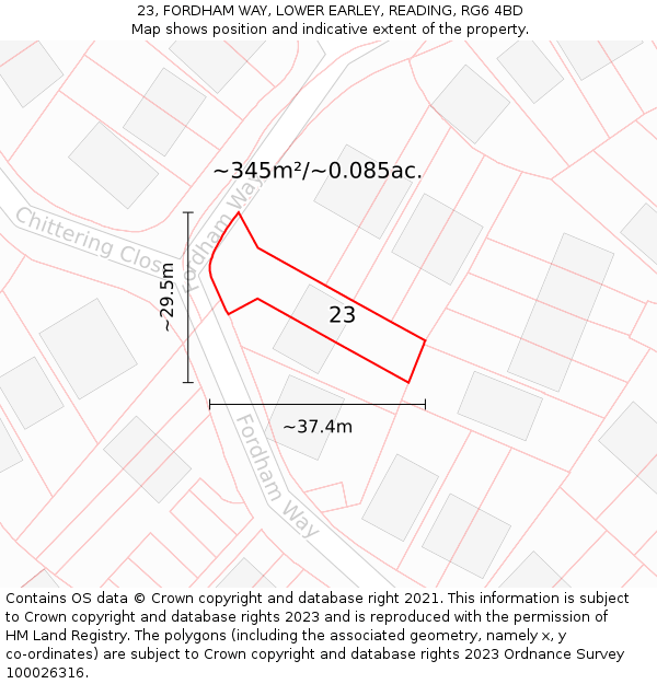 23, FORDHAM WAY, LOWER EARLEY, READING, RG6 4BD: Plot and title map