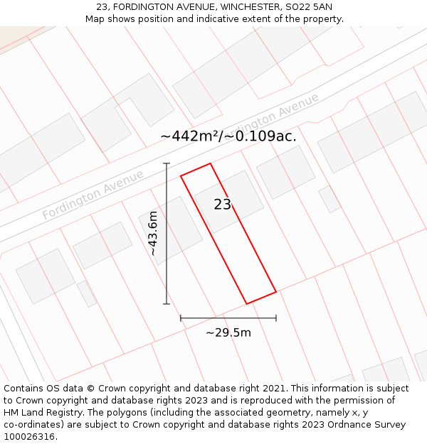 23, FORDINGTON AVENUE, WINCHESTER, SO22 5AN: Plot and title map