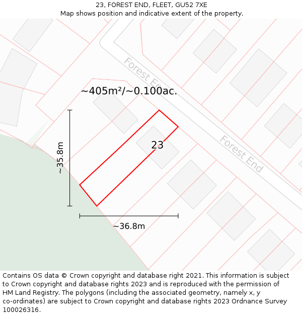23, FOREST END, FLEET, GU52 7XE: Plot and title map