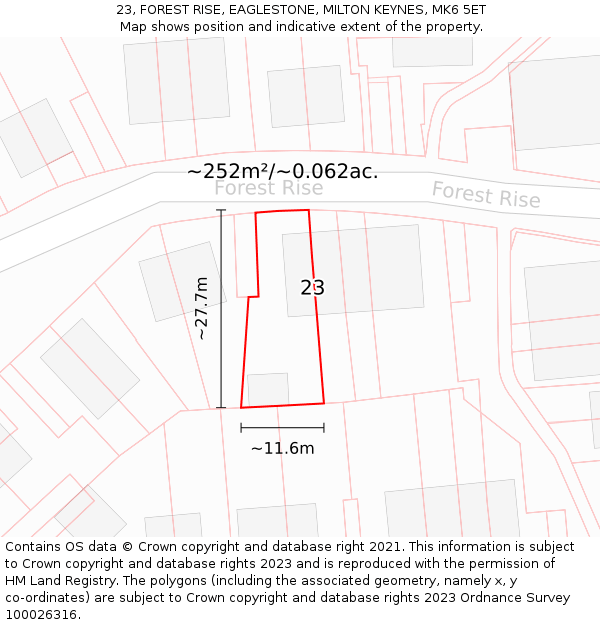 23, FOREST RISE, EAGLESTONE, MILTON KEYNES, MK6 5ET: Plot and title map