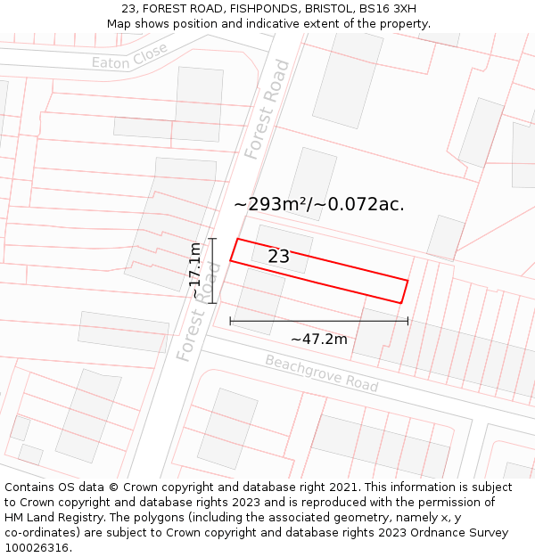 23, FOREST ROAD, FISHPONDS, BRISTOL, BS16 3XH: Plot and title map