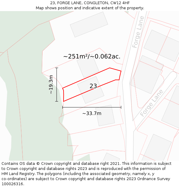 23, FORGE LANE, CONGLETON, CW12 4HF: Plot and title map