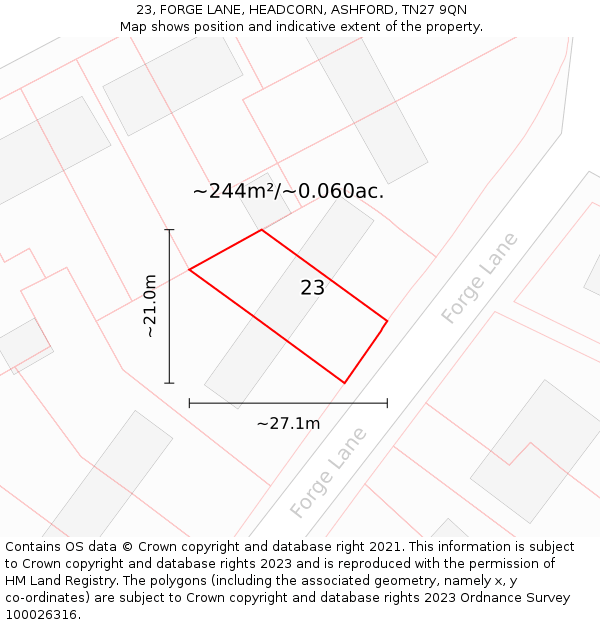23, FORGE LANE, HEADCORN, ASHFORD, TN27 9QN: Plot and title map