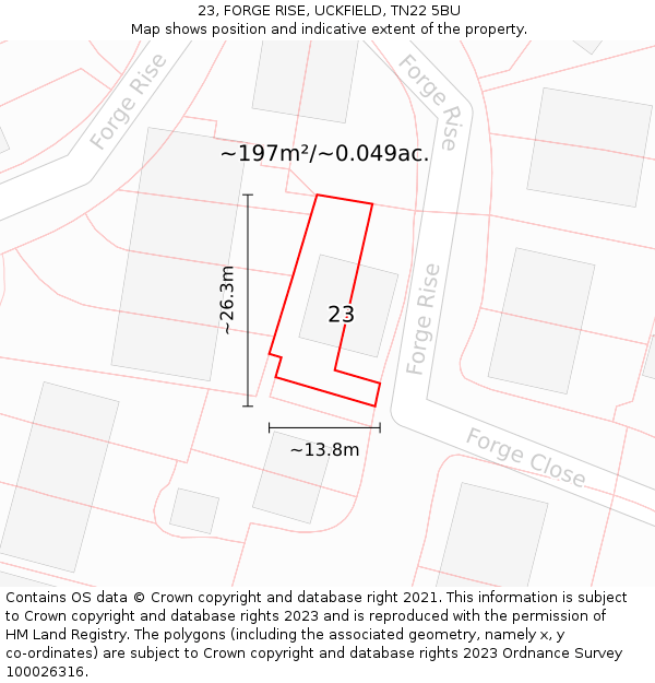 23, FORGE RISE, UCKFIELD, TN22 5BU: Plot and title map