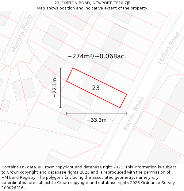 23, FORTON ROAD, NEWPORT, TF10 7JR: Plot and title map