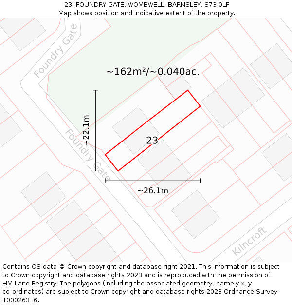 23, FOUNDRY GATE, WOMBWELL, BARNSLEY, S73 0LF: Plot and title map