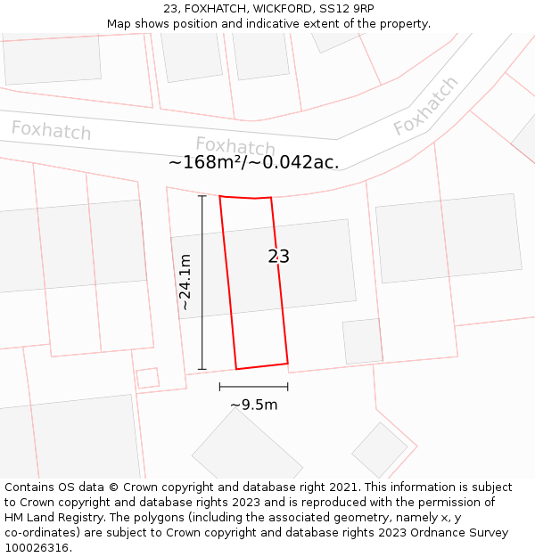 23, FOXHATCH, WICKFORD, SS12 9RP: Plot and title map
