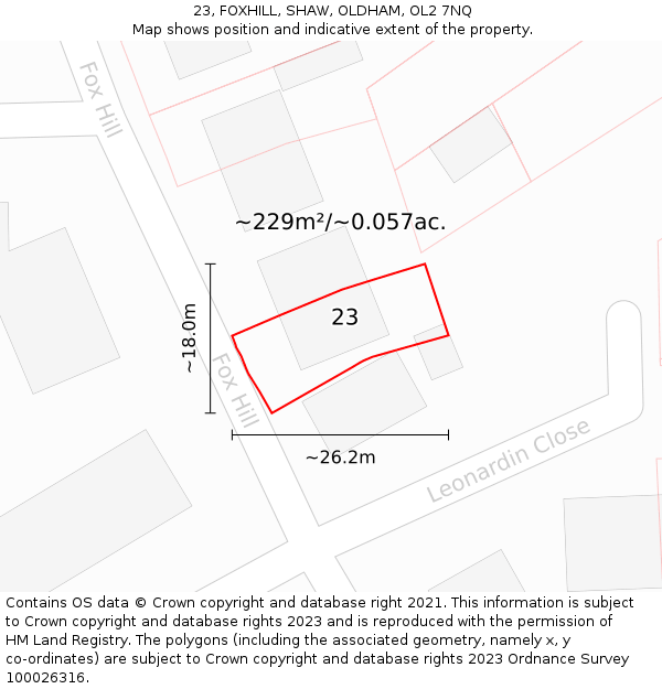 23, FOXHILL, SHAW, OLDHAM, OL2 7NQ: Plot and title map