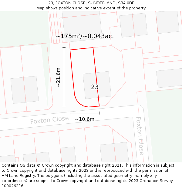 23, FOXTON CLOSE, SUNDERLAND, SR4 0BE: Plot and title map