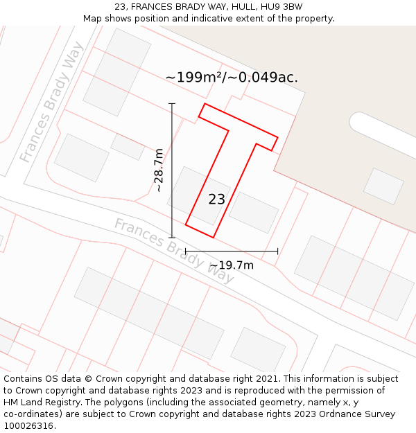 23, FRANCES BRADY WAY, HULL, HU9 3BW: Plot and title map