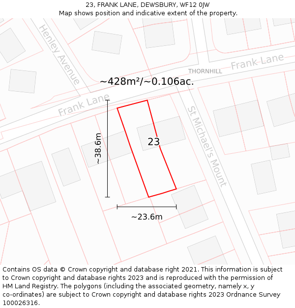 23, FRANK LANE, DEWSBURY, WF12 0JW: Plot and title map