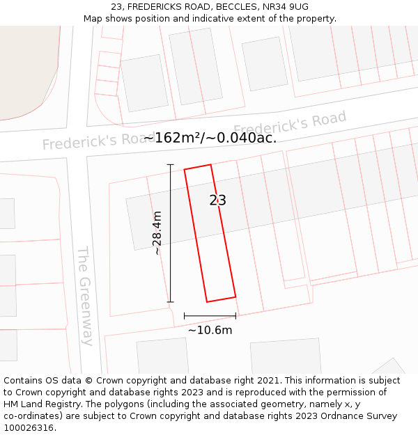 23, FREDERICKS ROAD, BECCLES, NR34 9UG: Plot and title map
