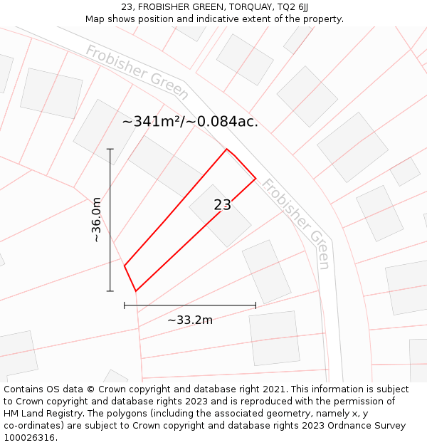23, FROBISHER GREEN, TORQUAY, TQ2 6JJ: Plot and title map