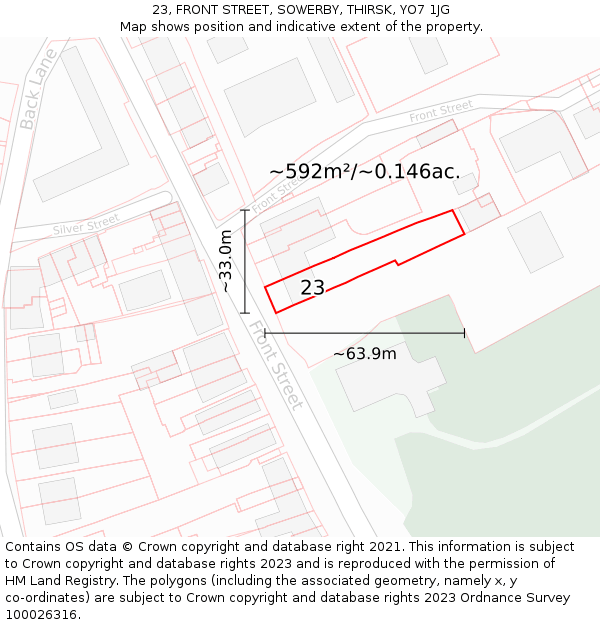 23, FRONT STREET, SOWERBY, THIRSK, YO7 1JG: Plot and title map