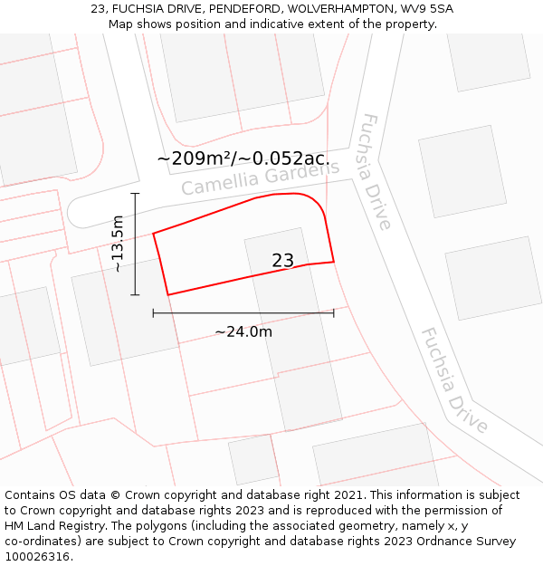 23, FUCHSIA DRIVE, PENDEFORD, WOLVERHAMPTON, WV9 5SA: Plot and title map