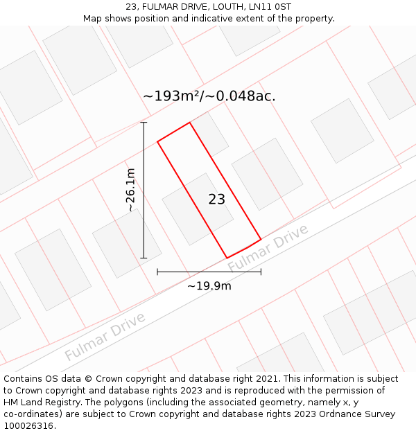 23, FULMAR DRIVE, LOUTH, LN11 0ST: Plot and title map