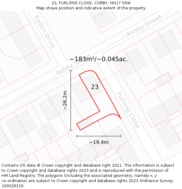 23, FURLONG CLOSE, CORBY, NN17 5AW: Plot and title map