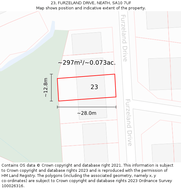 23, FURZELAND DRIVE, NEATH, SA10 7UF: Plot and title map