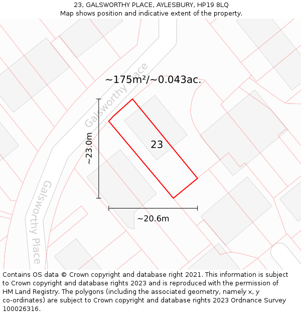 23, GALSWORTHY PLACE, AYLESBURY, HP19 8LQ: Plot and title map