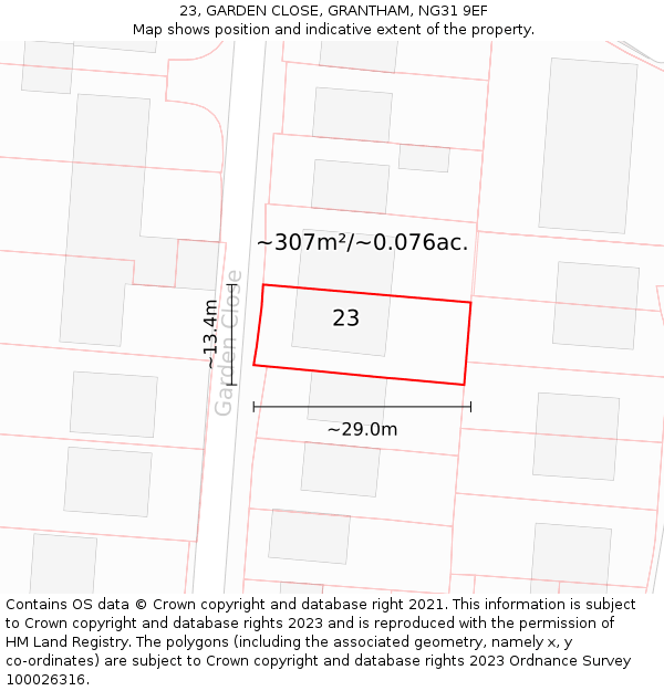 23, GARDEN CLOSE, GRANTHAM, NG31 9EF: Plot and title map
