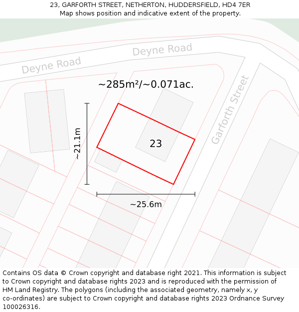 23, GARFORTH STREET, NETHERTON, HUDDERSFIELD, HD4 7ER: Plot and title map
