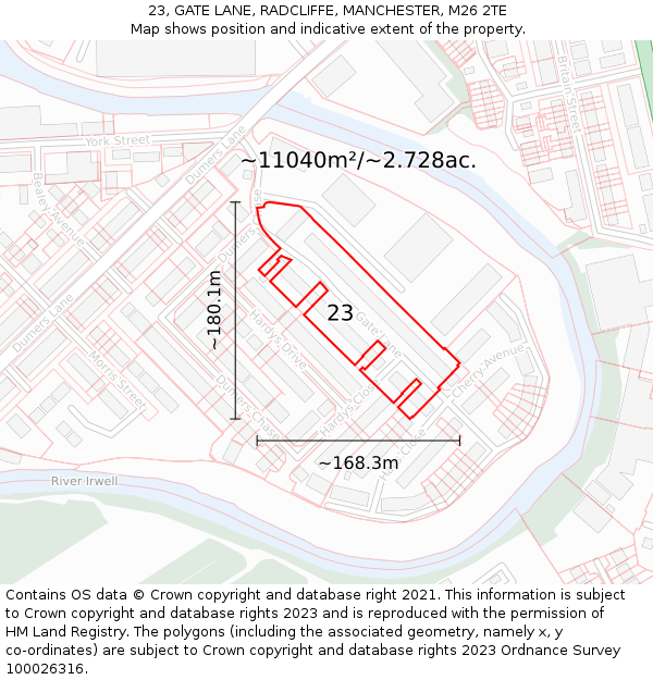 23, GATE LANE, RADCLIFFE, MANCHESTER, M26 2TE: Plot and title map