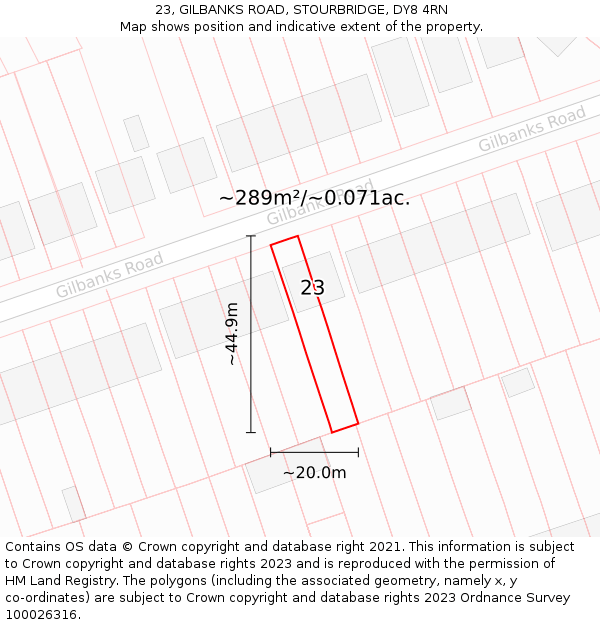 23, GILBANKS ROAD, STOURBRIDGE, DY8 4RN: Plot and title map