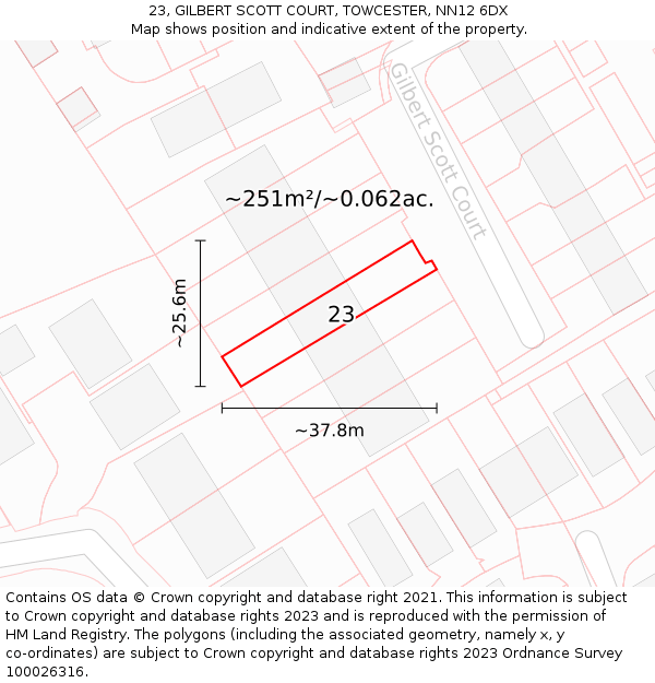 23, GILBERT SCOTT COURT, TOWCESTER, NN12 6DX: Plot and title map