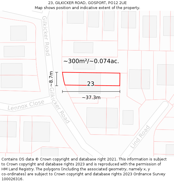 23, GILKICKER ROAD, GOSPORT, PO12 2UE: Plot and title map