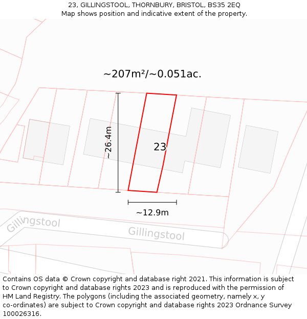 23, GILLINGSTOOL, THORNBURY, BRISTOL, BS35 2EQ: Plot and title map