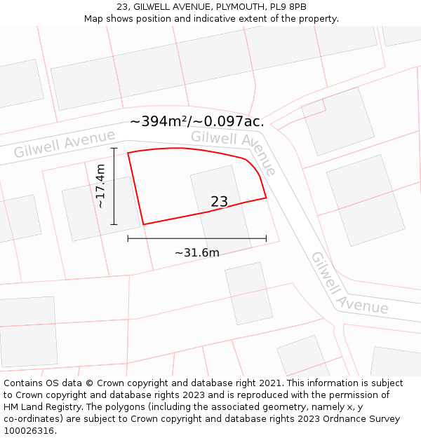 23, GILWELL AVENUE, PLYMOUTH, PL9 8PB: Plot and title map